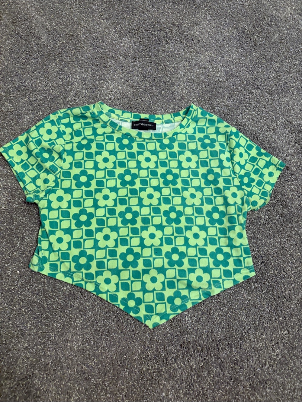Green Floral Geometric Crop Top
